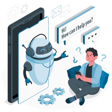 man taking with a chatbot graphic