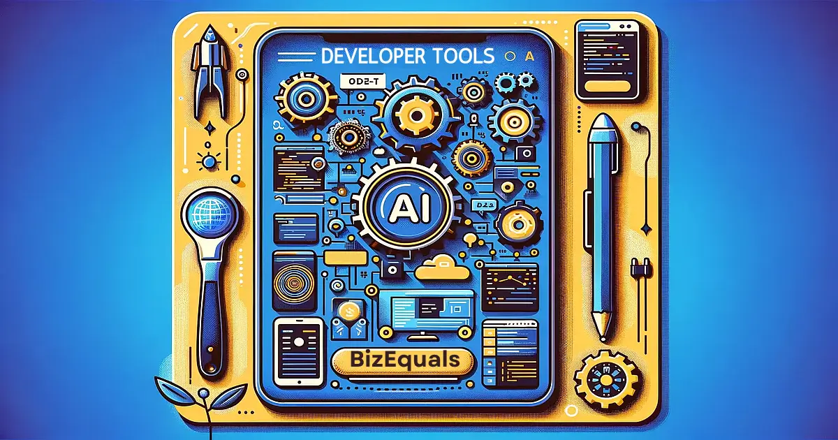 An image showcasing AI tools for software development, highlighting features like automated coding, bug detection, and AI-driven refactoring, set against a backdrop of technology-inspired graphics.