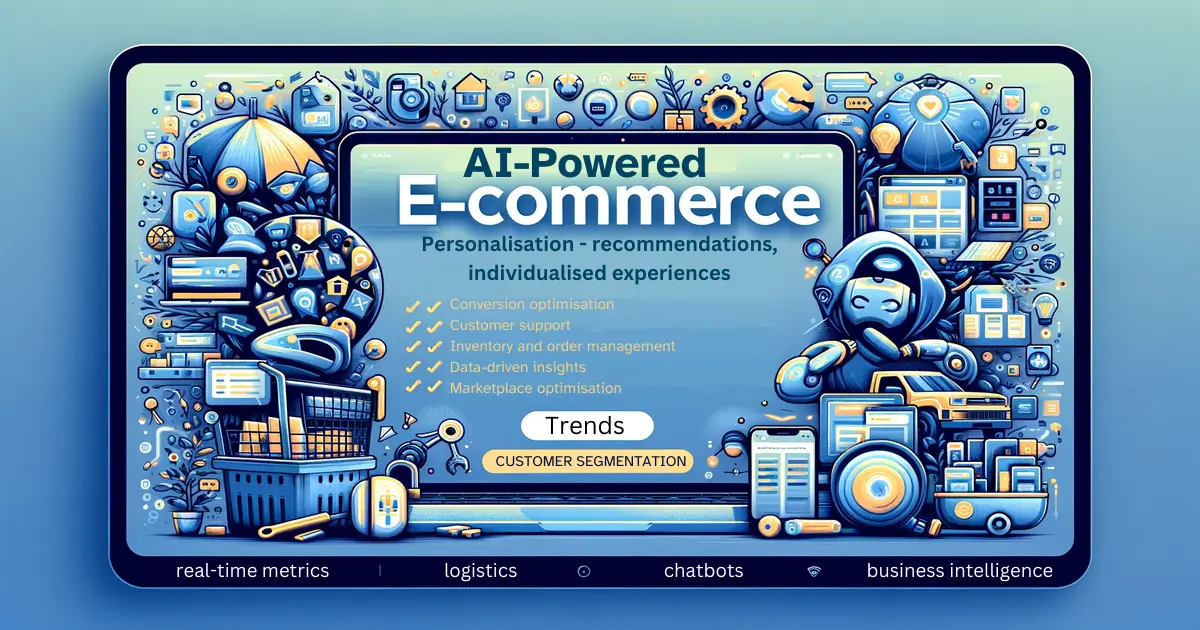 Image showcasing AI-driven tools for e-commerce, focusing on customer engagement and streamlined operations.