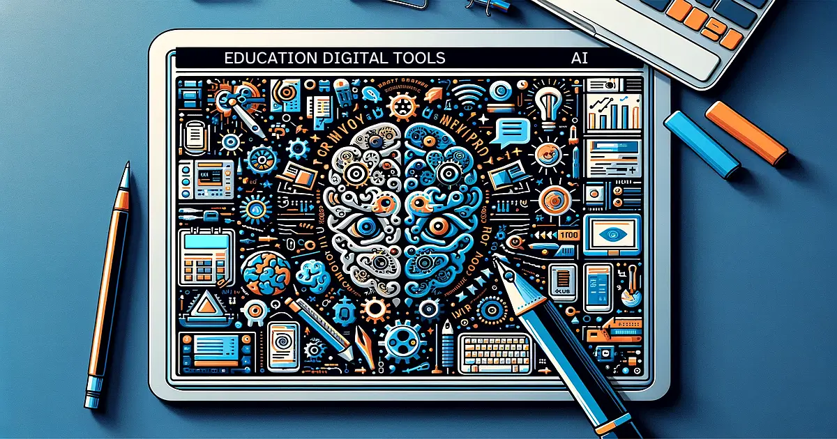 An image showcasing AI tools for individualised learning in education, featuring interactive and adaptive learning technology, set against a background of bright and inspiring colours.